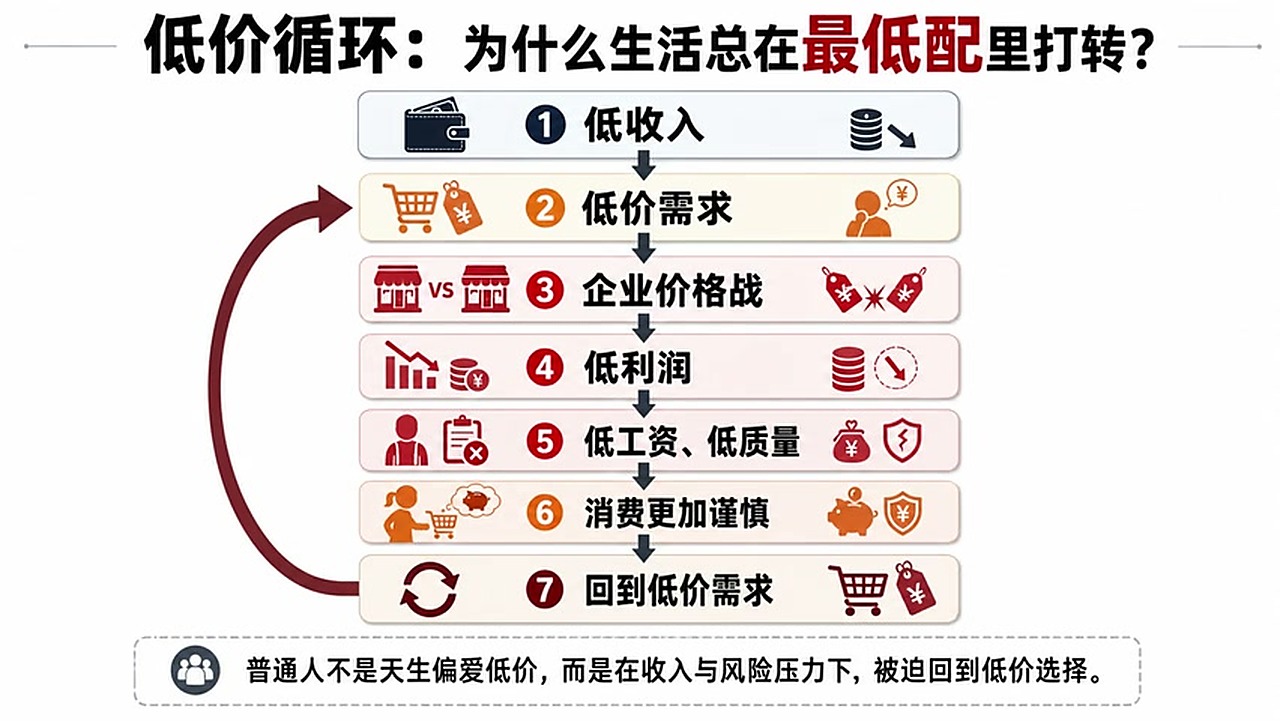 低收入、低价需求、低质量供给和低利润之间,会形成互相强化的循环。