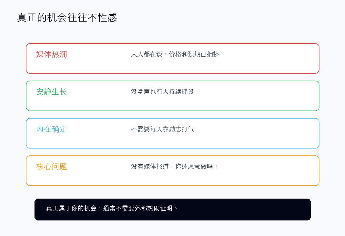 真正的机会往往不性感,不需要媒体和掌声证明