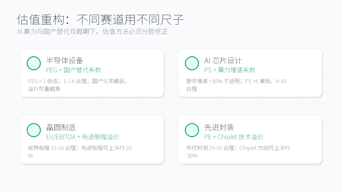 半导体估值方法：设备、AI 芯片设计、晶圆制造、先进封装